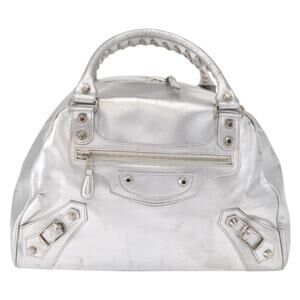 Balenciaga Leather Grease Handbag Silver